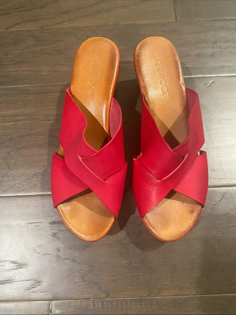 Sesto Meucci Red Leather Crisscross Slide Platforms